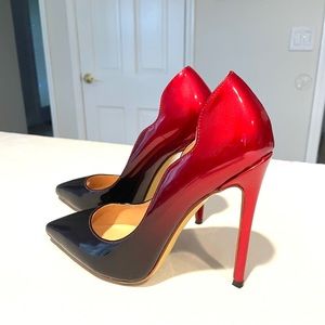 Red and black high heels for woman.